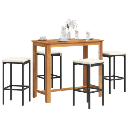 5-Tlg. Gartenbar-Set Massivholz Akazie Und Poly Rattan