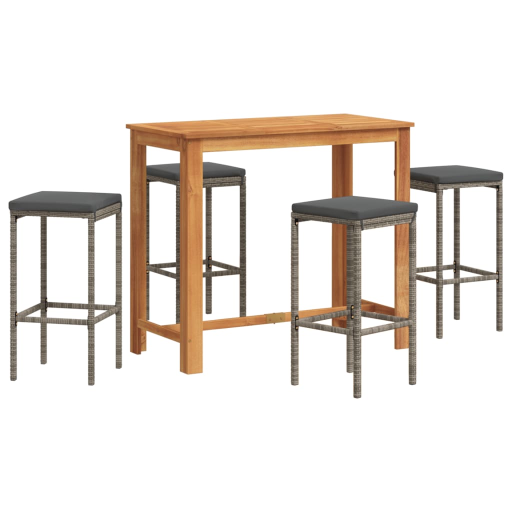 5-Tlg. Gartenbar-Set Massivholz Akazie Und Poly Rattan