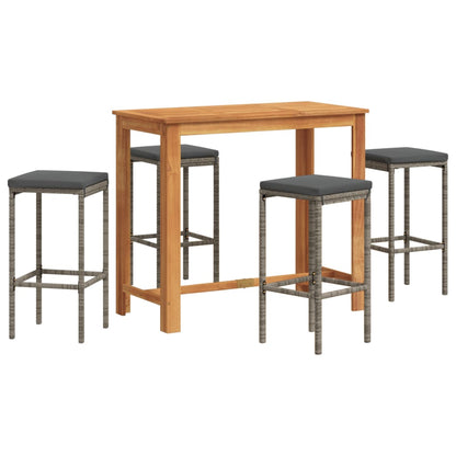 5-Tlg. Gartenbar-Set Massivholz Akazie Und Poly Rattan