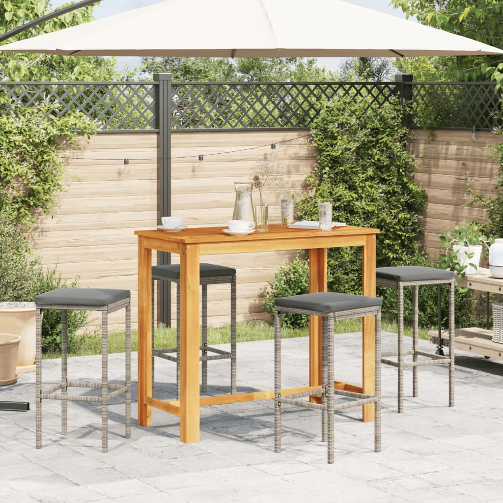 5-Tlg. Gartenbar-Set Massivholz Akazie Und Poly Rattan