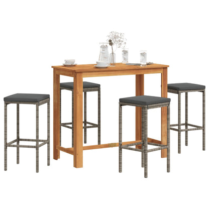 5-Tlg. Gartenbar-Set Massivholz Akazie Und Poly Rattan
