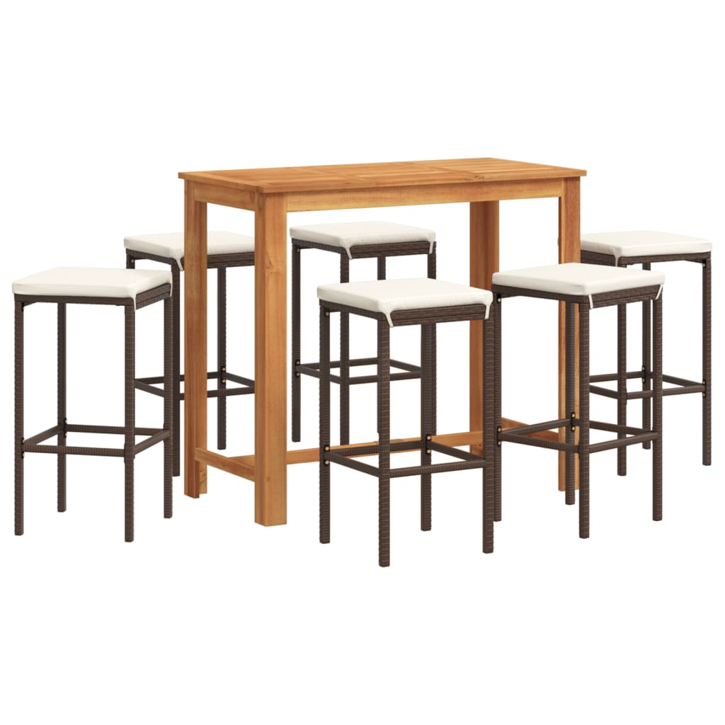 7-Tlg. Gartenbar-Set Massivholz Akazie Und Poly Rattan