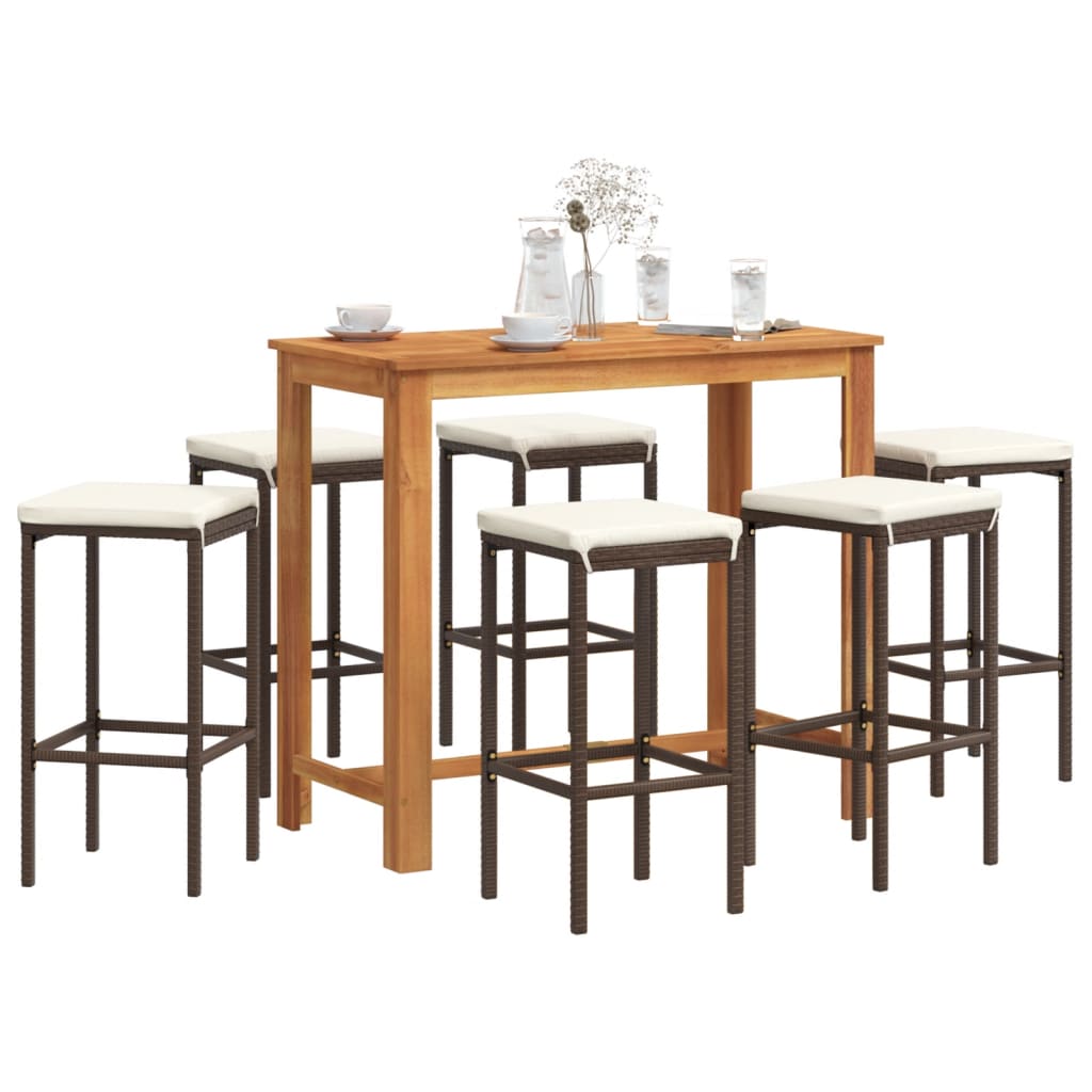 7-Tlg. Gartenbar-Set Massivholz Akazie Und Poly Rattan