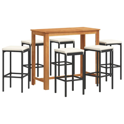 7-Tlg. Gartenbar-Set Massivholz Akazie Und Poly Rattan