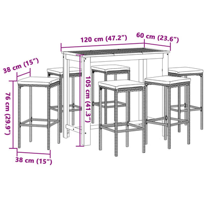 7-Tlg. Gartenbar-Set Massivholz Akazie Und Poly Rattan