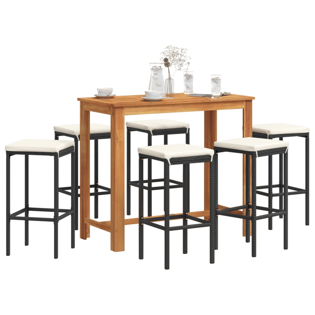 7-Tlg. Gartenbar-Set Massivholz Akazie Und Poly Rattan