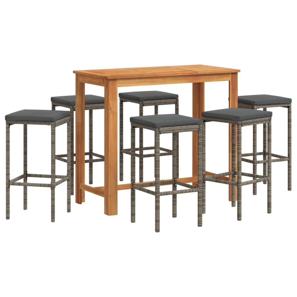 7-Tlg. Gartenbar-Set Massivholz Akazie Und Poly Rattan