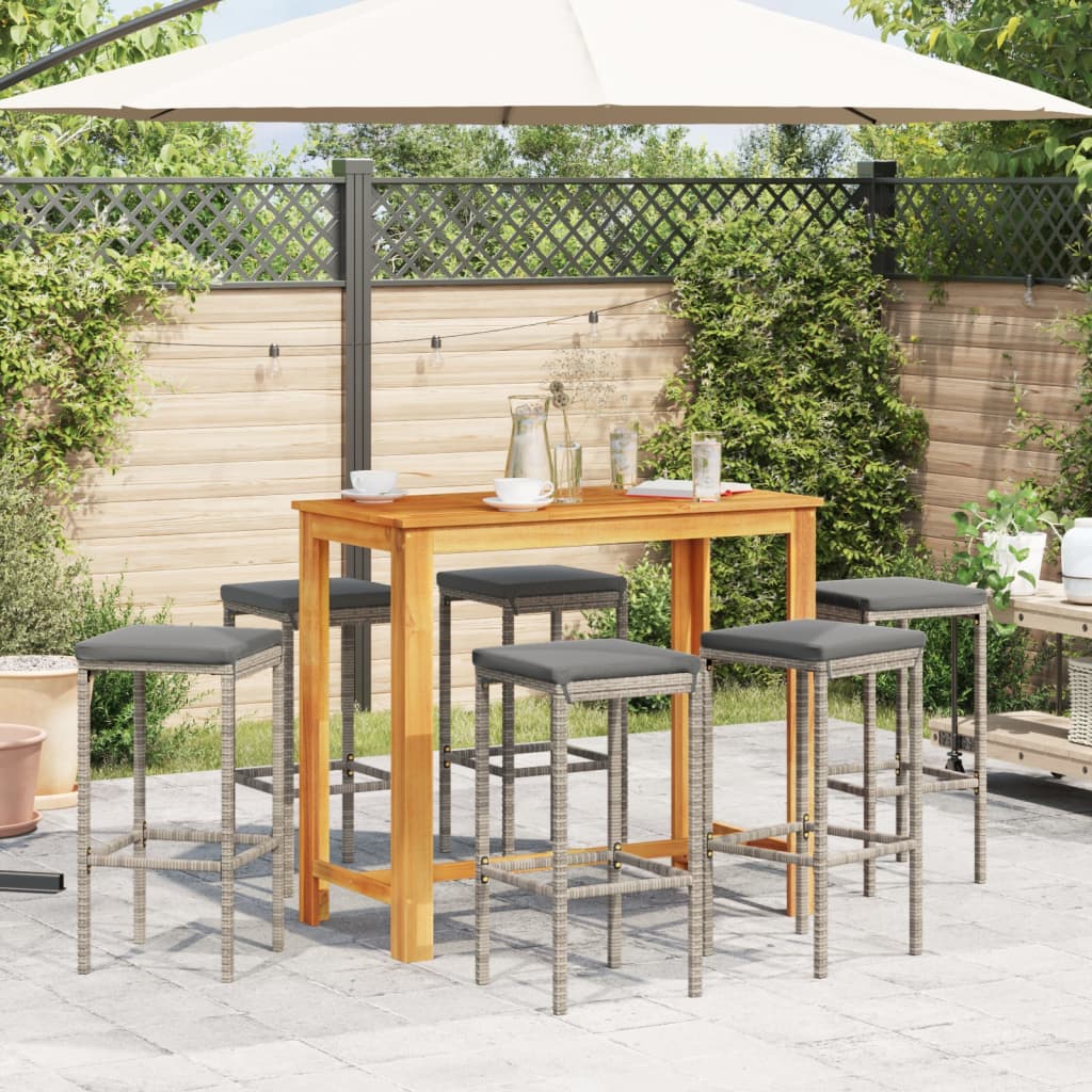 7-Tlg. Gartenbar-Set Massivholz Akazie Und Poly Rattan