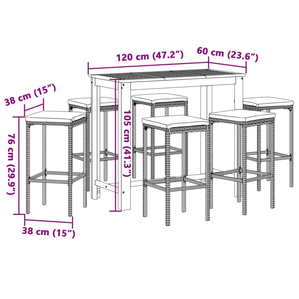 7-Tlg. Gartenbar-Set Massivholz Akazie Und Poly Rattan