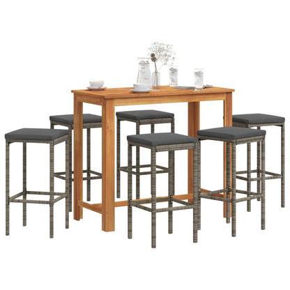 7-Tlg. Gartenbar-Set Massivholz Akazie Und Poly Rattan