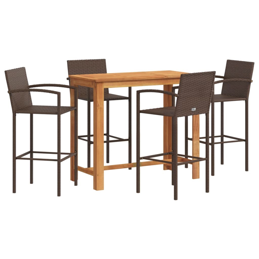 5-Tlg. Gartenbar-Set Massivholz Akazie Und Poly Rattan