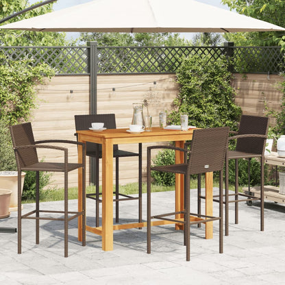 5-Tlg. Gartenbar-Set Massivholz Akazie Und Poly Rattan