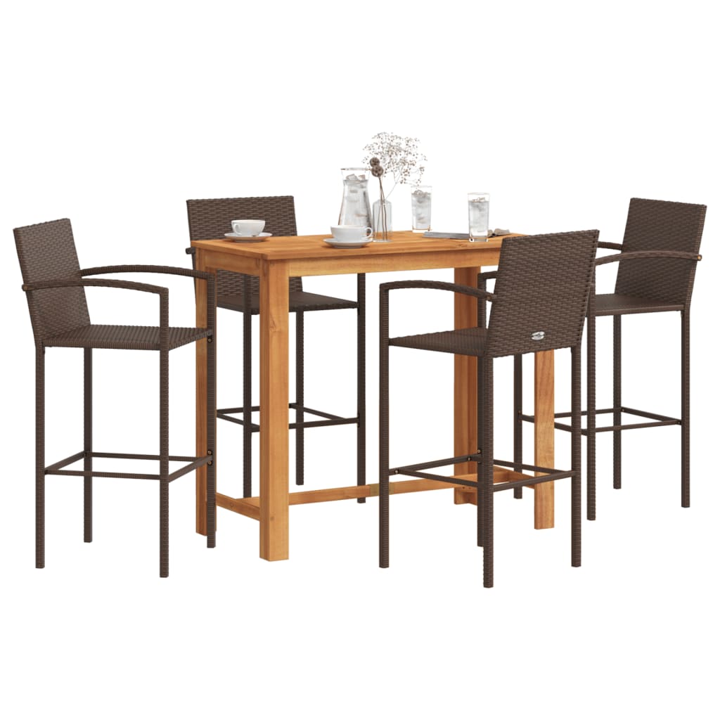 5-Tlg. Gartenbar-Set Massivholz Akazie Und Poly Rattan