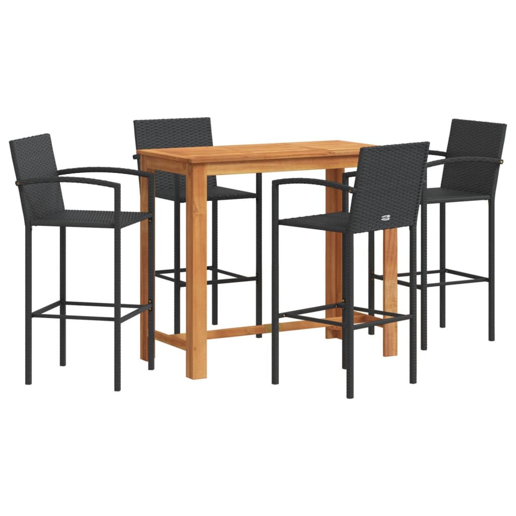 5-Tlg. Gartenbar-Set Massivholz Akazie Und Poly Rattan