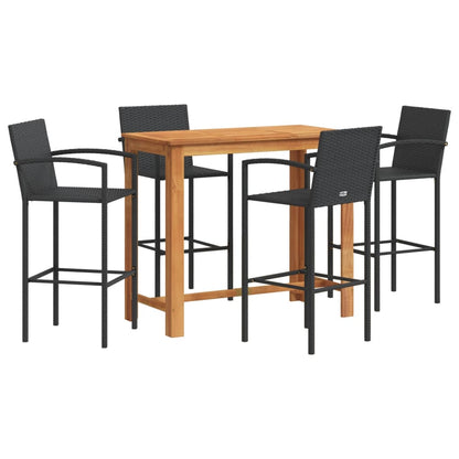 5-Tlg. Gartenbar-Set Massivholz Akazie Und Poly Rattan