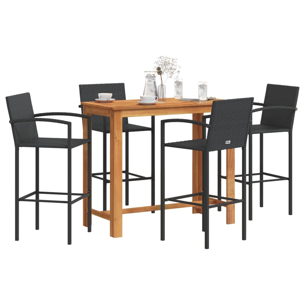 5-Tlg. Gartenbar-Set Massivholz Akazie Und Poly Rattan