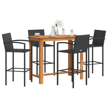 5-Tlg. Gartenbar-Set Massivholz Akazie Und Poly Rattan