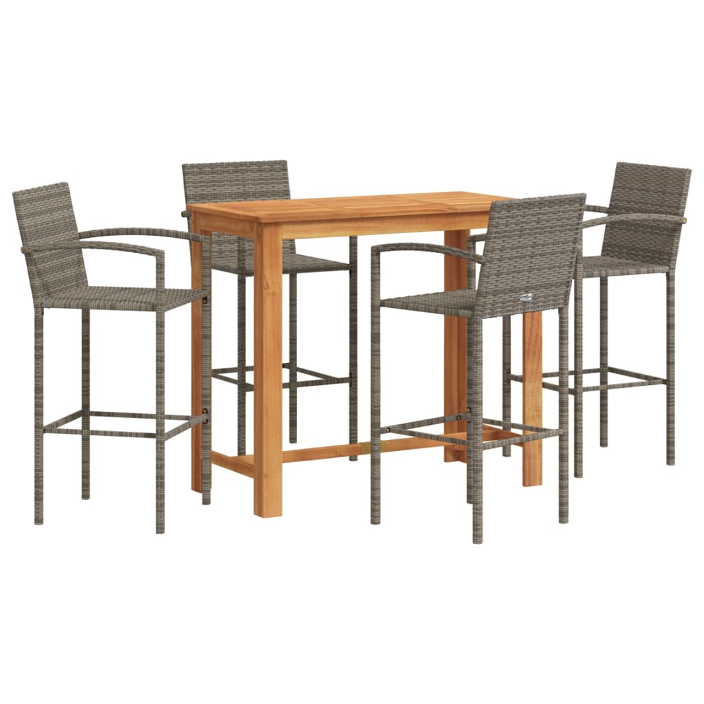 5-Tlg. Gartenbar-Set Massivholz Akazie Und Poly Rattan