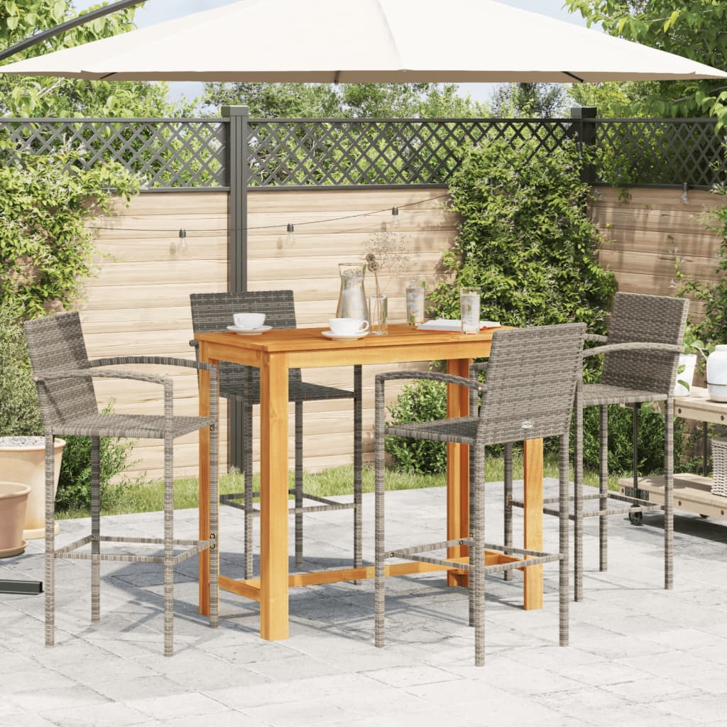 5-Tlg. Gartenbar-Set Massivholz Akazie Und Poly Rattan