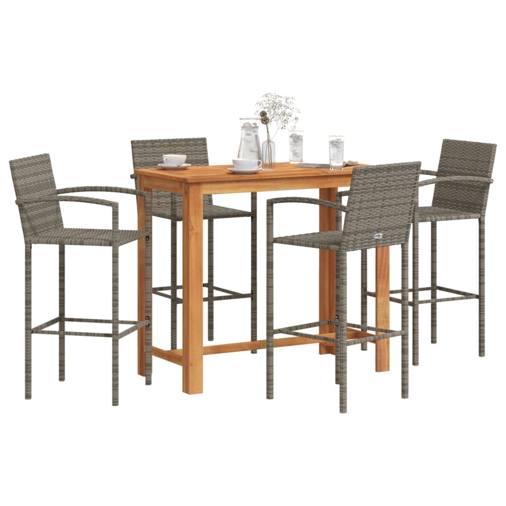 5-Tlg. Gartenbar-Set Massivholz Akazie Und Poly Rattan