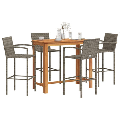 5-Tlg. Gartenbar-Set Massivholz Akazie Und Poly Rattan
