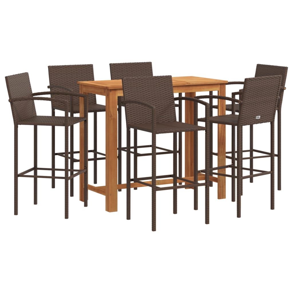 7-Tlg. Gartenbar-Set Massivholz Akazie Und Poly Rattan