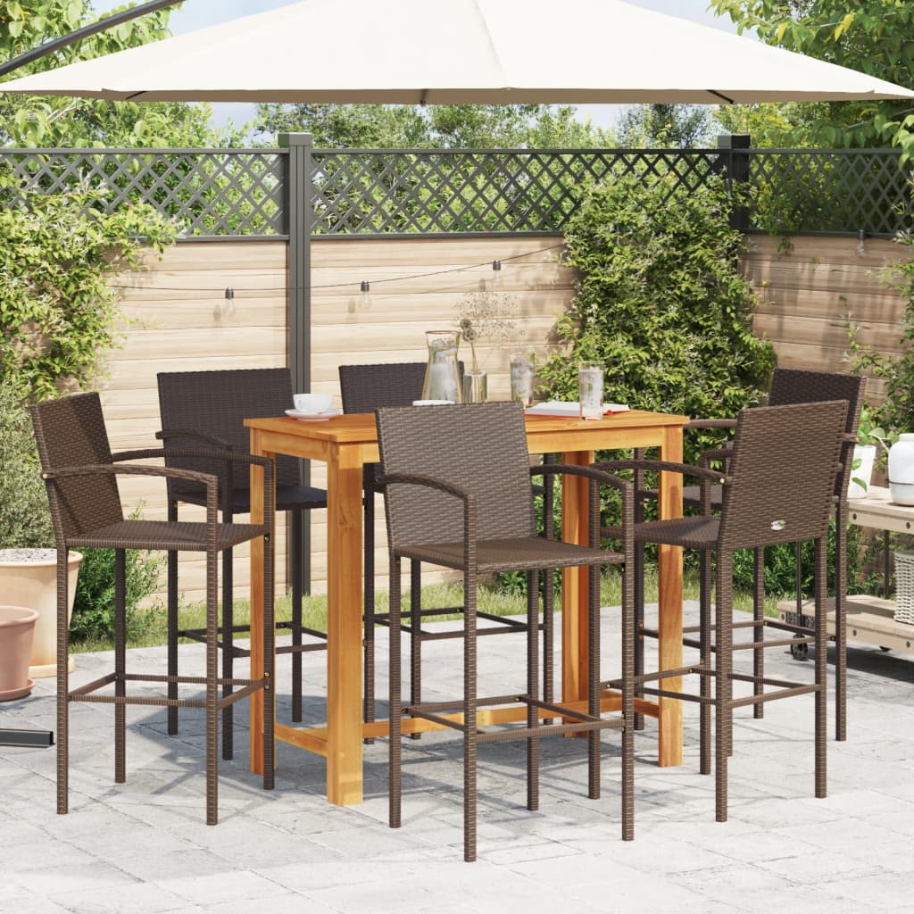 7-Tlg. Gartenbar-Set Massivholz Akazie Und Poly Rattan