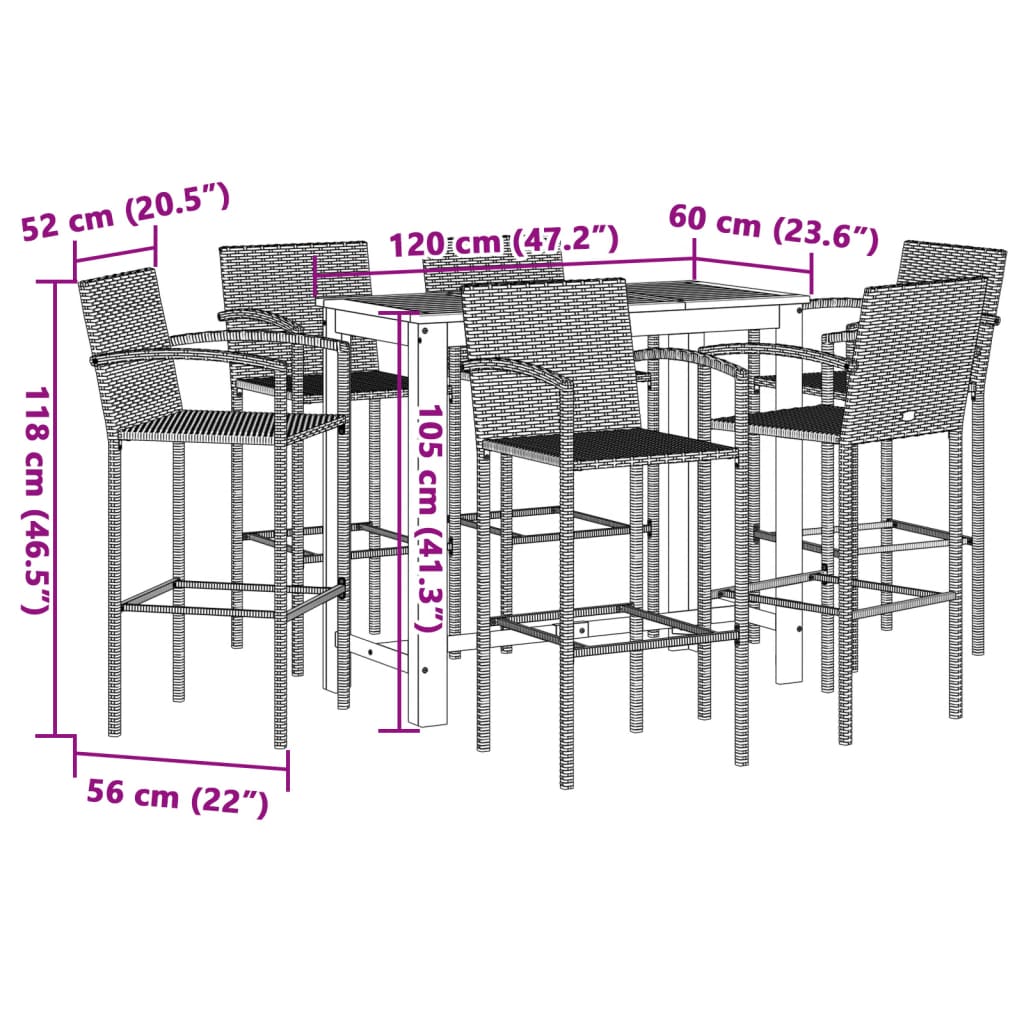 7-Tlg. Gartenbar-Set Massivholz Akazie Und Poly Rattan