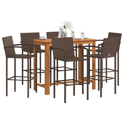 7-Tlg. Gartenbar-Set Massivholz Akazie Und Poly Rattan