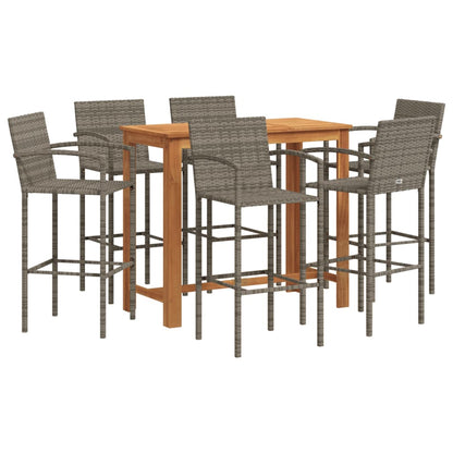 7-Tlg. Gartenbar-Set Massivholz Akazie Und Poly Rattan