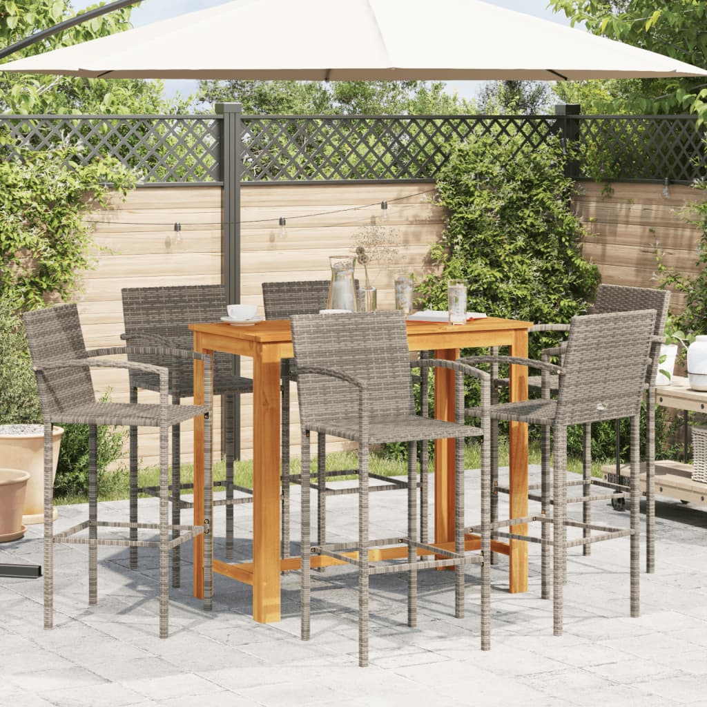 7-Tlg. Gartenbar-Set Massivholz Akazie Und Poly Rattan