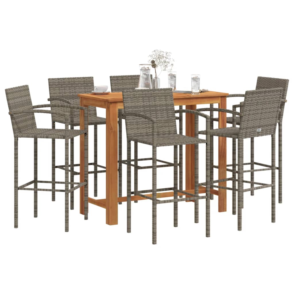 7-Tlg. Gartenbar-Set Massivholz Akazie Und Poly Rattan