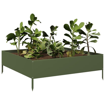 Hochbeet Olivgrün 100X100X33,5 Cm Stahl