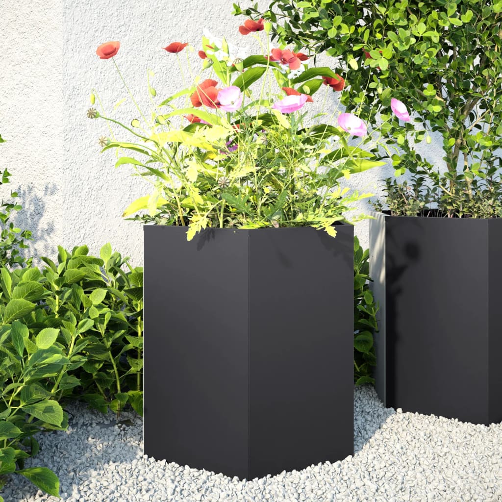 Pflanzkübel Schwarz Sechseckig 46X40X45 Stahl