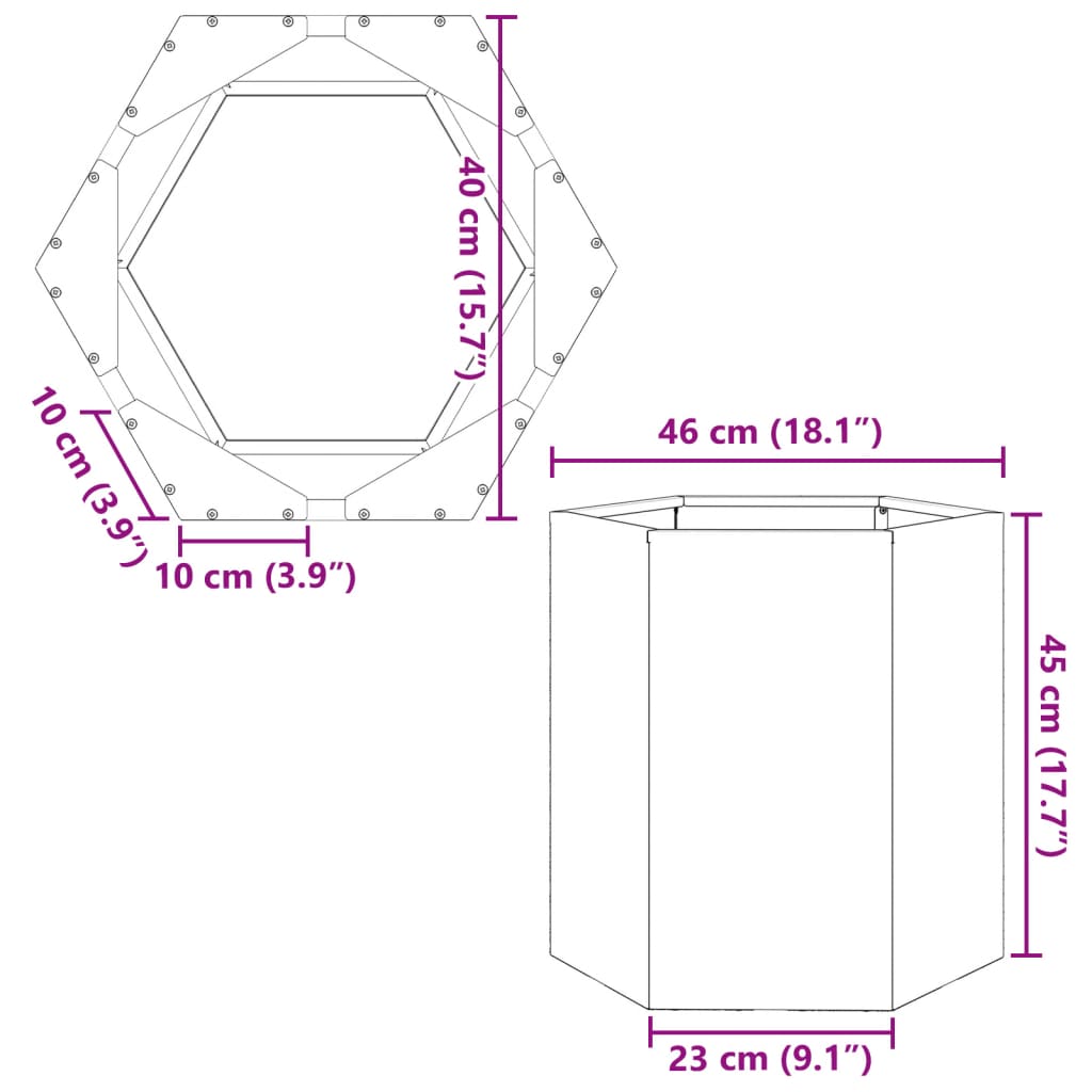 Pflanzkübel Anthrazit Sechseckig 46X40X45 Stahl