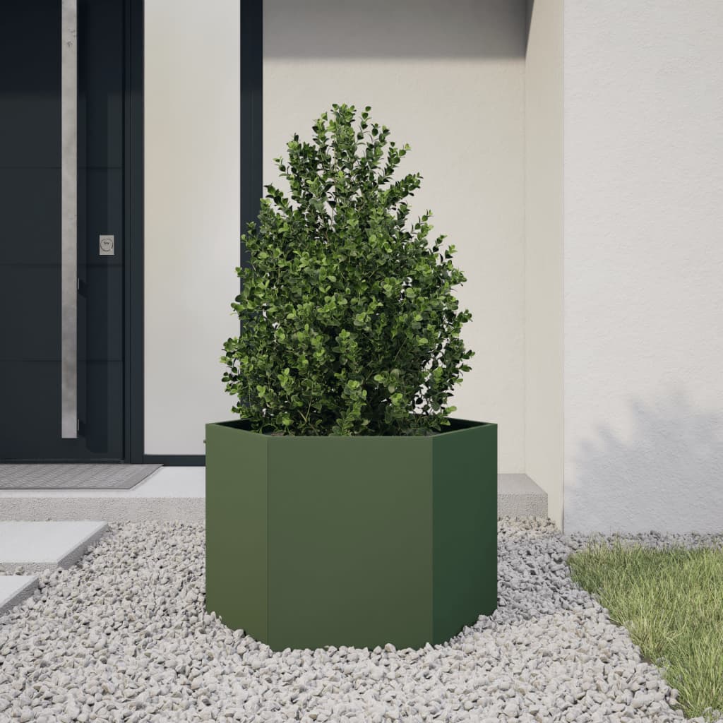Pflanzkübel Olivgrün Sechseckig 69X60X45 Stahl