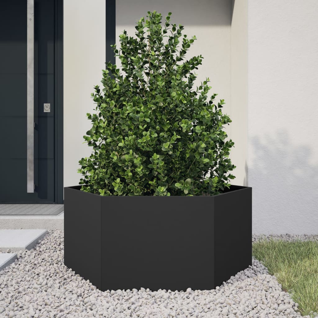 Pflanzkübel Schwarz Sechseckig 104X90X45 Stahl