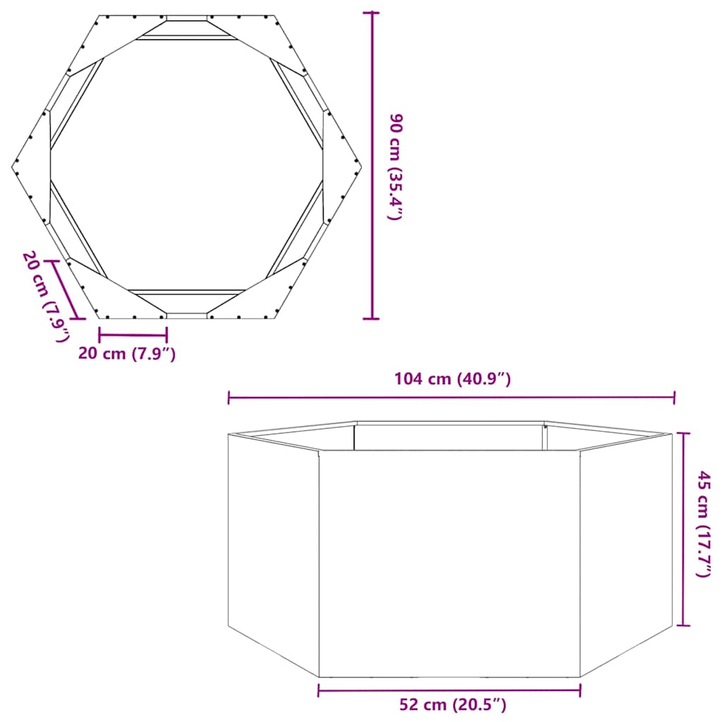 Pflanzkübel Sechseckig 104X90X45 Edelstahl