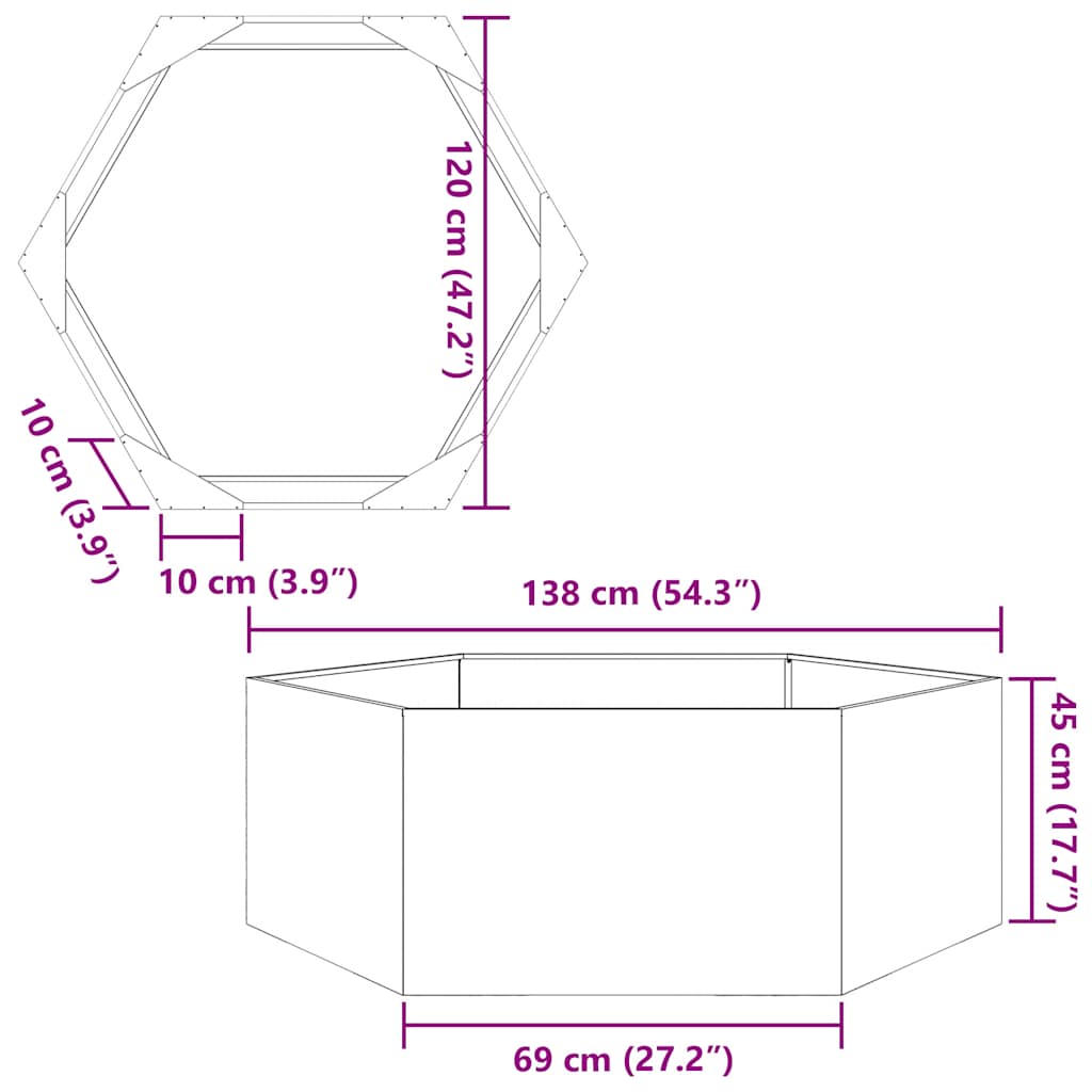 Pflanzkübel Sechseckig 138X120X45 Verzinkter Stahl