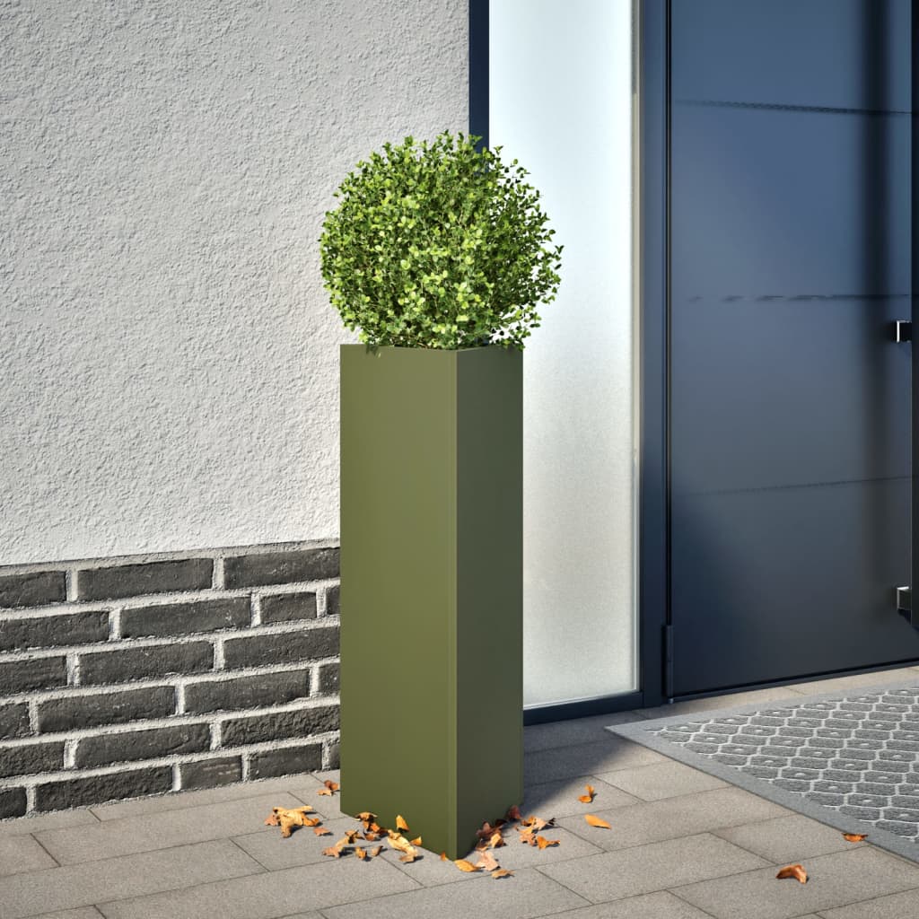 Pflanzkübel 2 Stk. Olivgrün Dreieckig 30X26X75 Cm Stahl