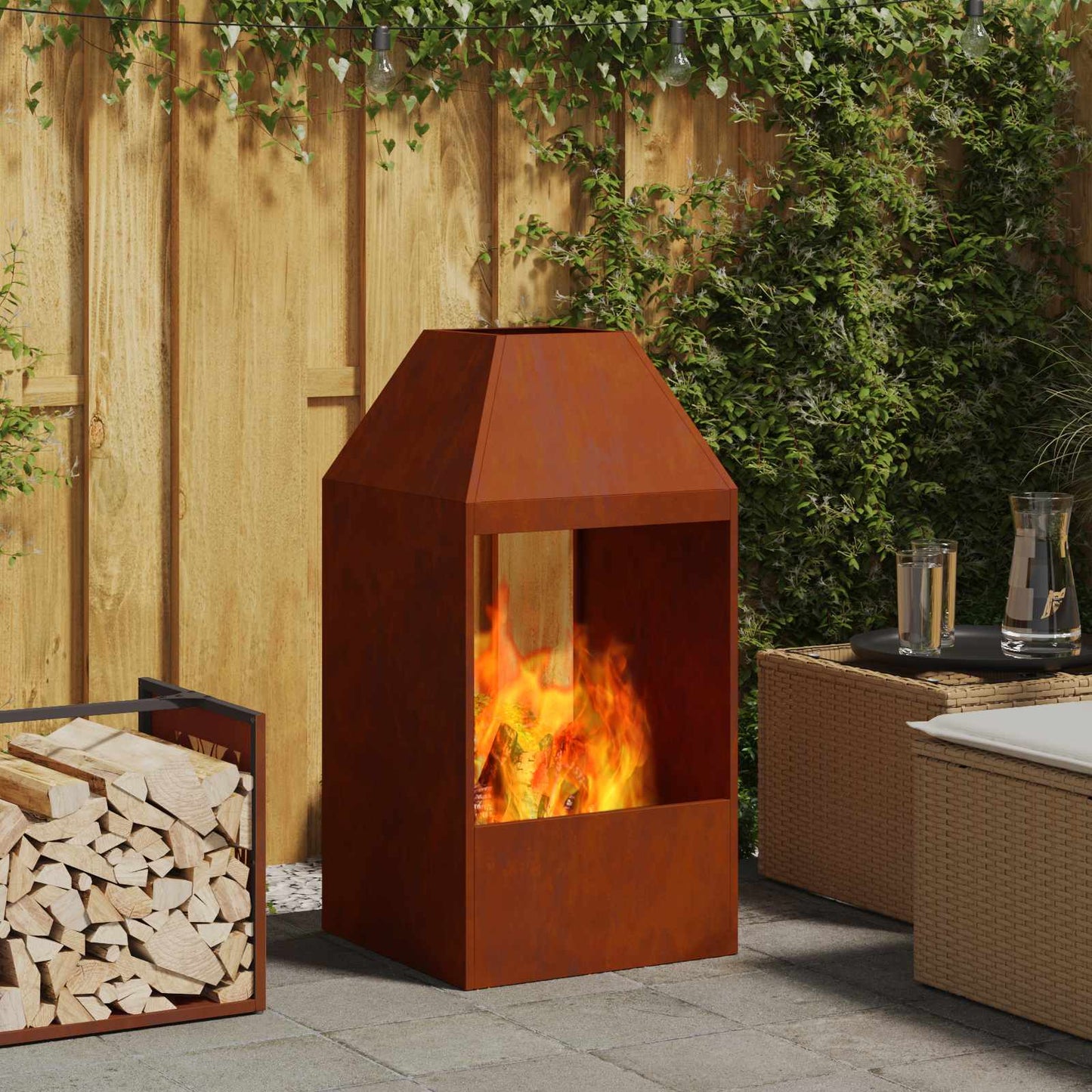 Feuerstelle Schwarz 50 X 50 X 100 Cm Stahl