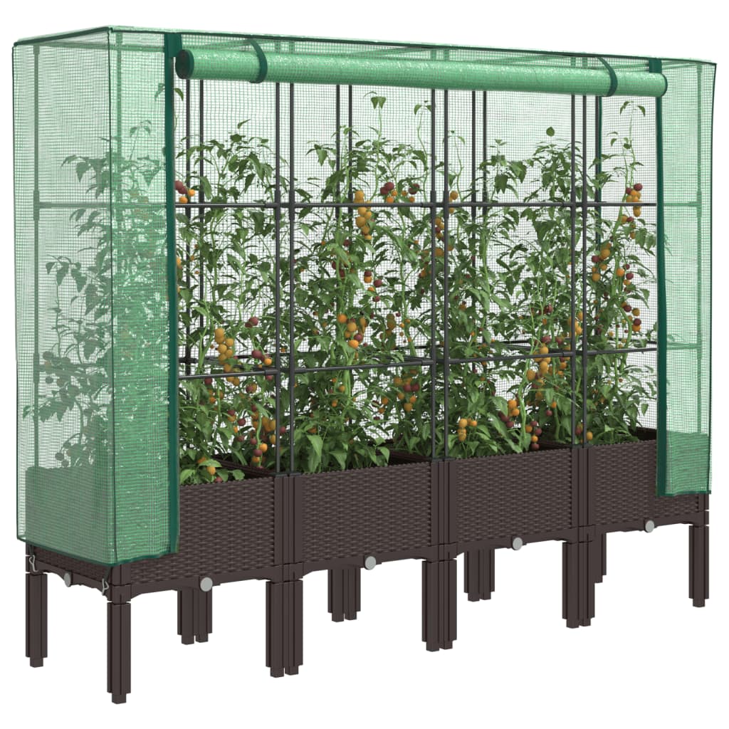 Hochbeet Mit Gewächshaus-Aufsatz Rattan-Optik 120X40X140 Cm