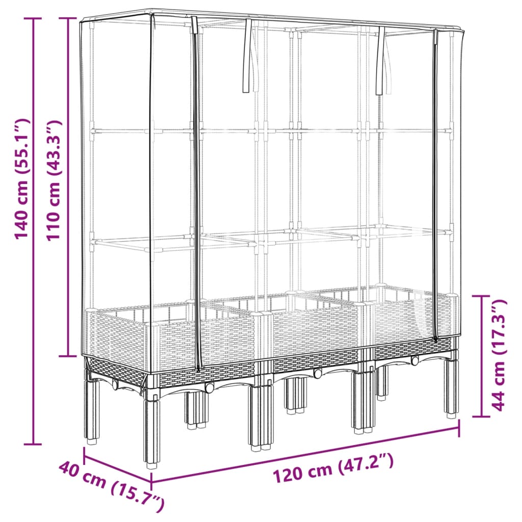 Hochbeet Mit Gewächshaus-Aufsatz Rattan-Optik 120X40X140 Cm