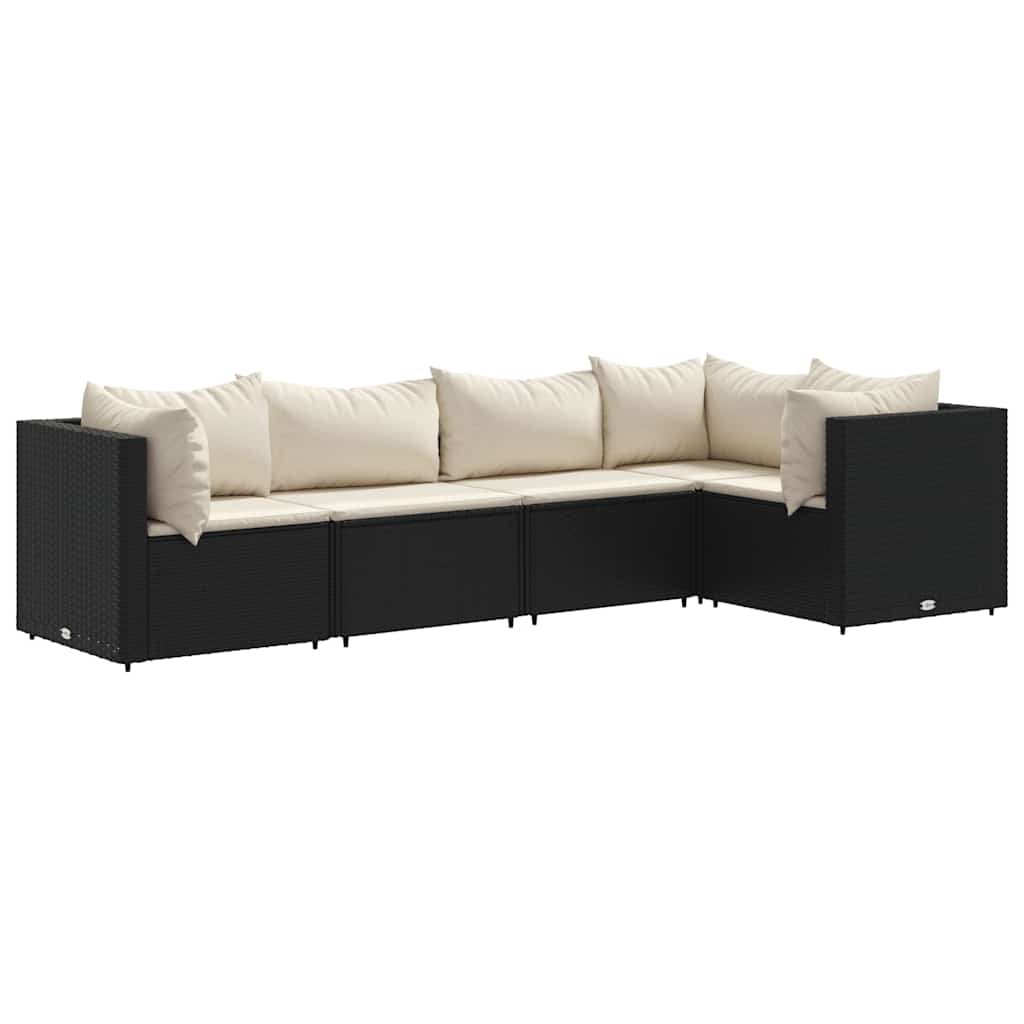 5-Tlg. Garten-Lounge-Set Mit Kissen Schwarz Poly Rattan