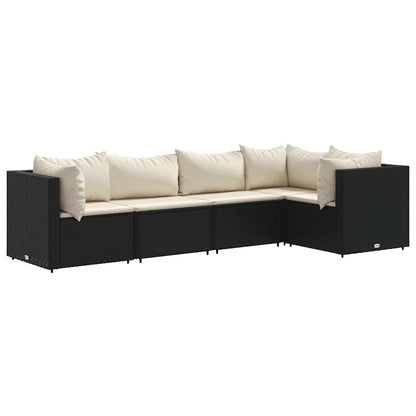 5-Tlg. Garten-Lounge-Set Mit Kissen Schwarz Poly Rattan