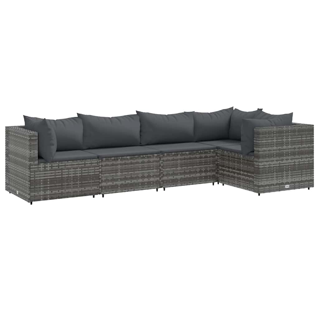 5-Tlg. Garten-Lounge-Set Mit Kissen Poly Rattan