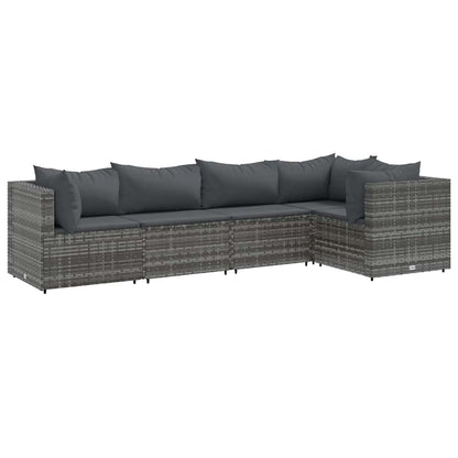 5-Tlg. Garten-Lounge-Set Mit Kissen Poly Rattan