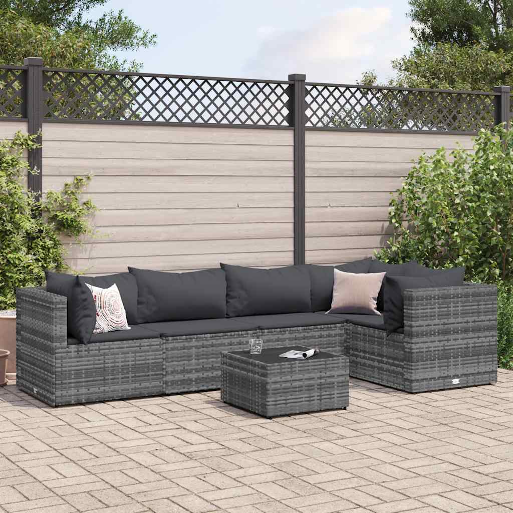 5-Tlg. Garten-Lounge-Set Mit Kissen Poly Rattan