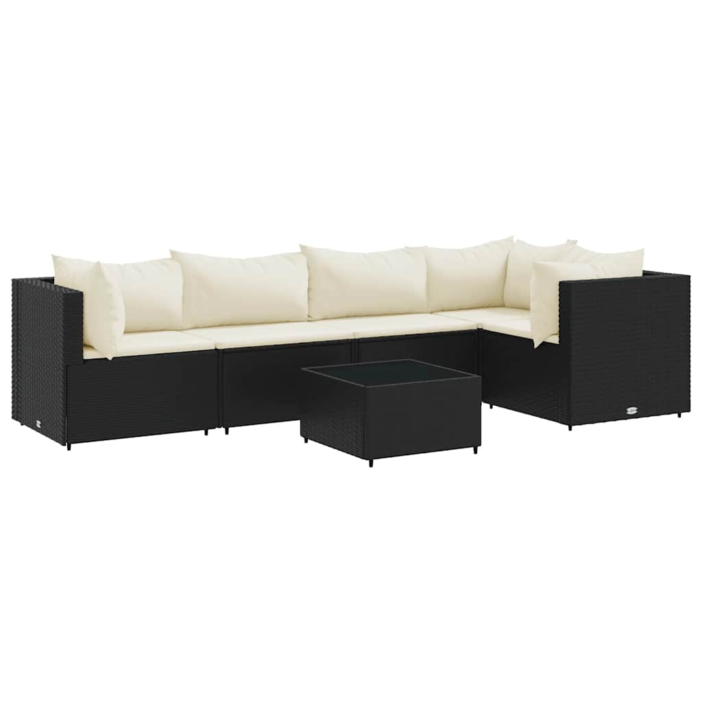 6-Tlg. Garten-Lounge-Set Mit Kissen Schwarz Poly Rattan