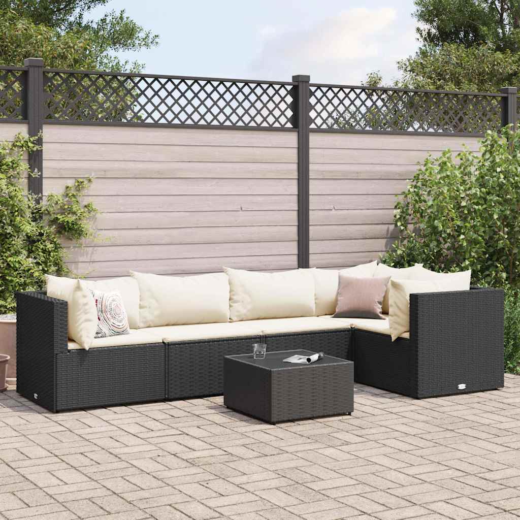 6-Tlg. Garten-Lounge-Set Mit Kissen Schwarz Poly Rattan